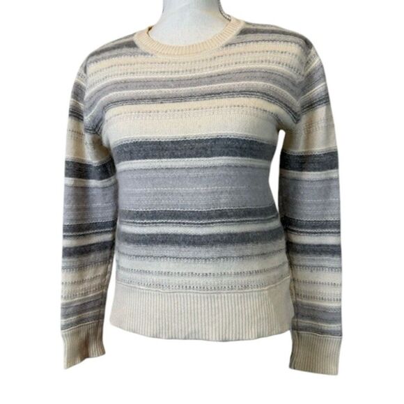 Club Monaco Striped Sweater in Cream and Gray - Picture 1 of 8